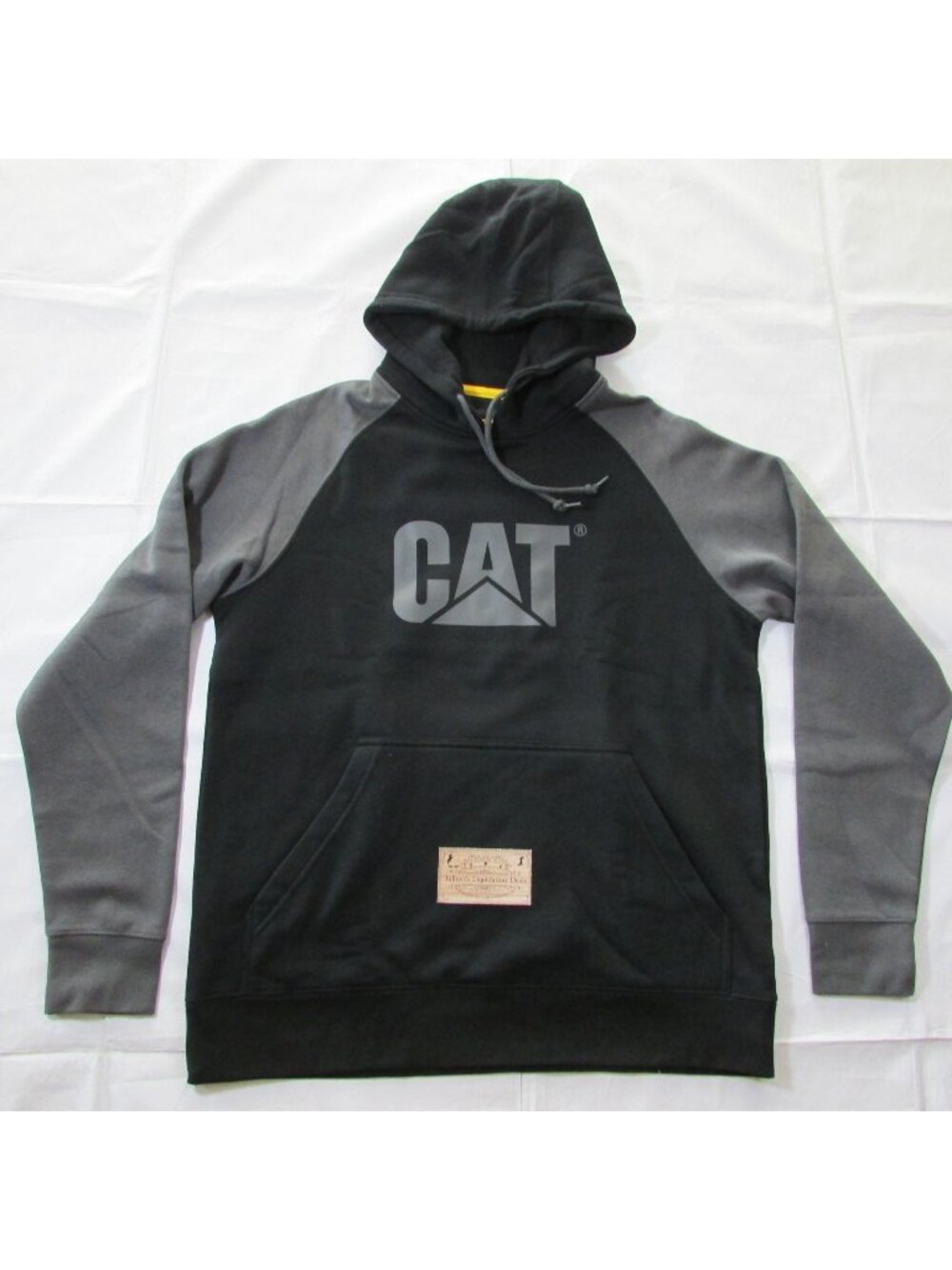 CAT Caterpillar Men's MD Raglan Hooded Sweatshirt Pullover Black/Gray